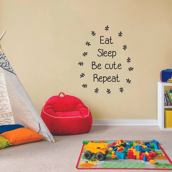 Eat Sleep Be Cute Repeat Newborn Baby Babies Quote Wall Sticker Art Decal for Girls Boys Room Bedroom Nursery Kindergarten House Fun Home Decor Stickers Wall Art Vinyl Decoration Size (10x8 inch)