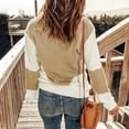 thumbnail image 3 of Mujeres de punto superior cuello redondo mangas caídas hombro empalme de color suéter de punto casual para primavera otoño invierno caqui L, 3 of 5