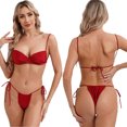 thumbnail image 3 of Mini traje de baño para mujer, Bikini brasileño Sexy, traje de baño con almohadilla, sujetador sin almohadilla, Top con Tanga de corte alto, bragas atadas, traje de baño, 3 of 5