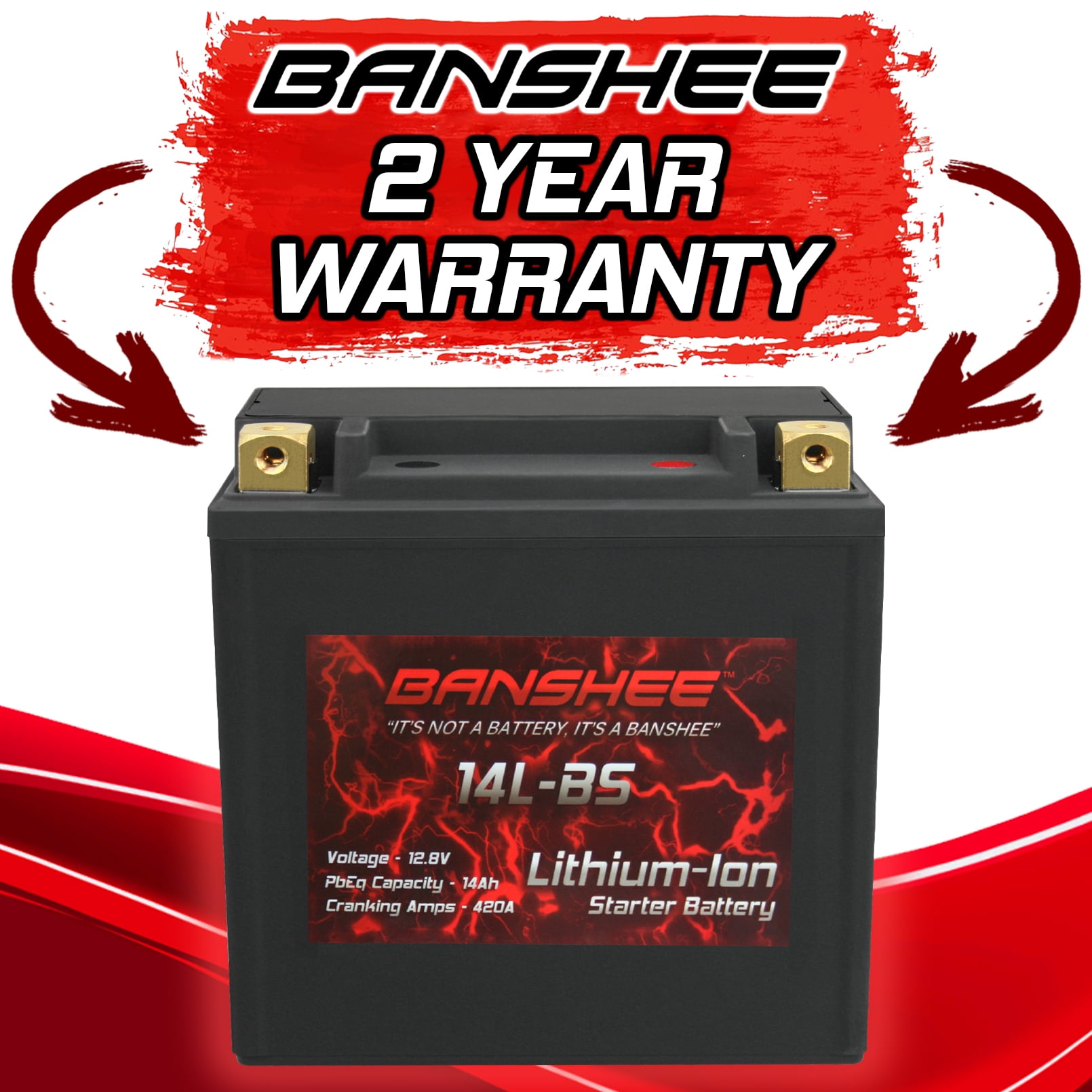 Banshee YTX14L BS Battery, Lithium Motorcycle Battery for Harleys, Honda's and More