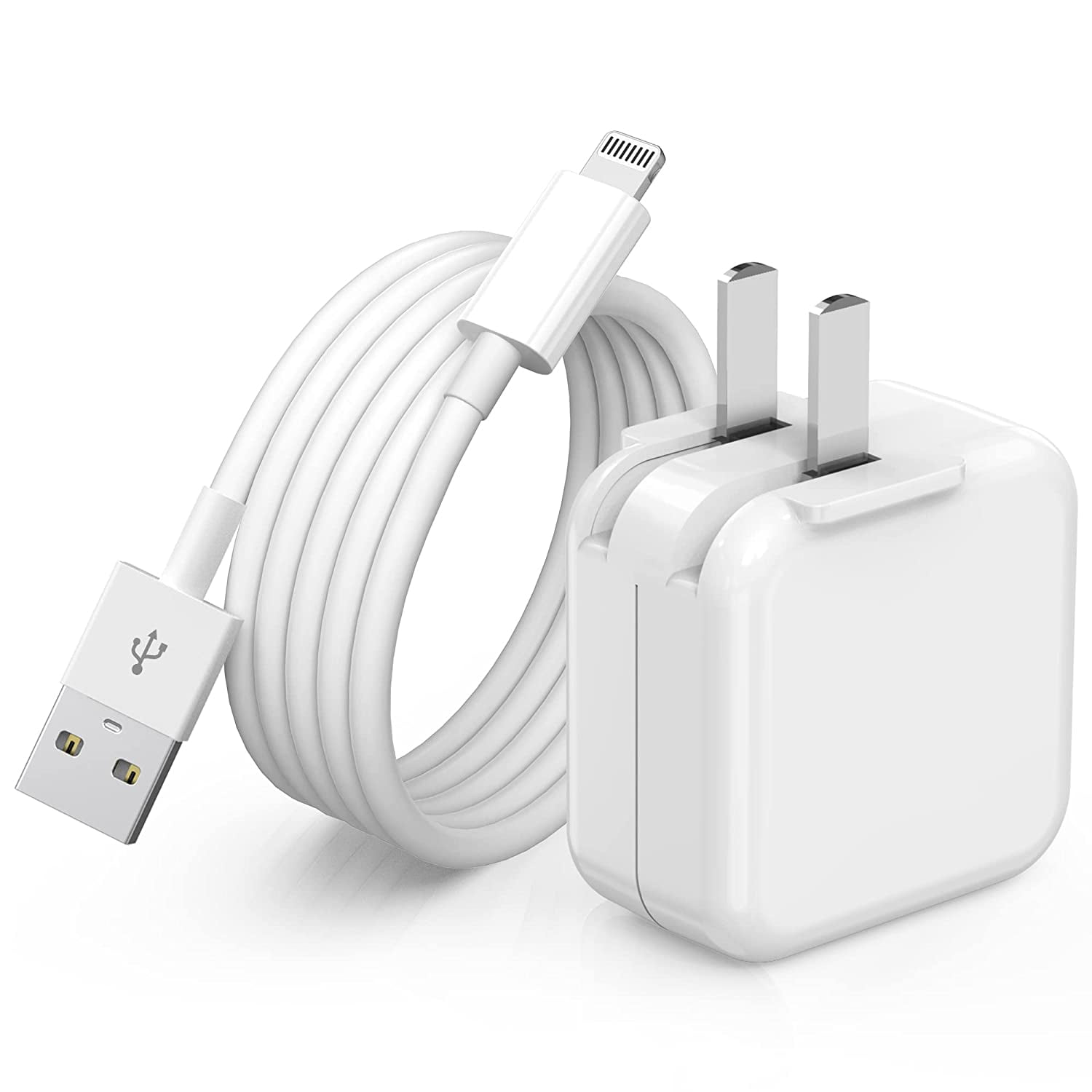 iPad Charger iPhone Charger [Apple MFi Certified] 12W USB Wall Foldable  Travel Plug w/ USB Charging Cable Compatible with iPhone, iPad, iPad Mini,  iPad Air 1/2/3, Airpod 