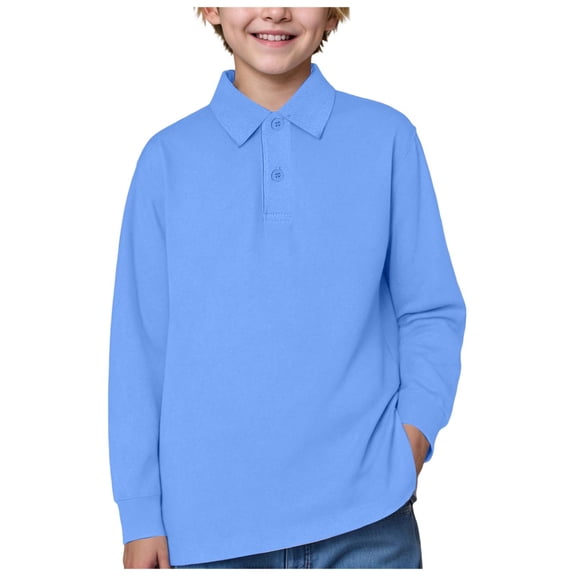 Kids Long Sleeve Collared Polo Shirt Boys Girls School Uniform Versatile Daily Base Casual Tops