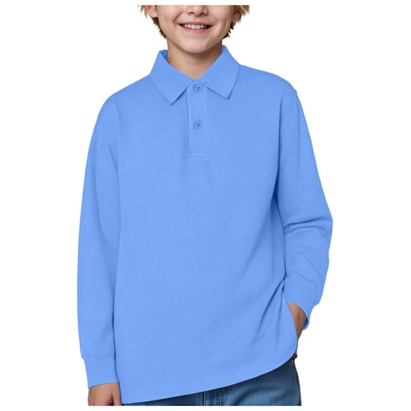 WUANDIXFA Cotton Long Sleeve Tee Shirts for Boys and Girls Shirts Long Sleeved T Shirts Childrens Fashionable and Versatile Bottom Shirts Blue,13-14 Years
