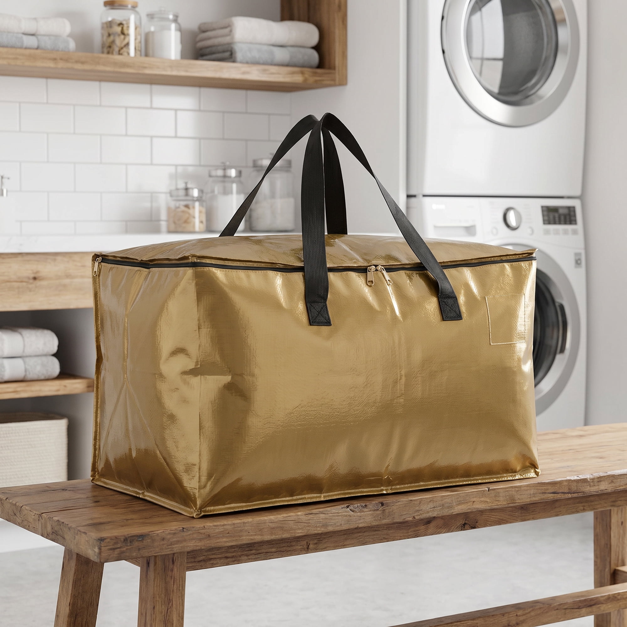 Unique Bargains Waterproof Hard-wearing Storage Duffel Bag Gold 27.2"x14.2"x13.8"