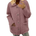 thumbnail image 2 of Women's Lapel Collar Fleece Jacket, Button Down Winter Coat, Long Sleeve Casual Outerwear, Trendy Winter Jacket with Pockets, Warm Fleece Coat, Faux Wool Jacket, Casual Chic Coat Pink XXXL, 2 of 5