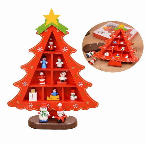HLONK Christmas Tree Children's Gift Handmade DIY Stereo Mini Wooden Xmas Tree Scene Layout Home Party Living Room Table Decorations Ornaments