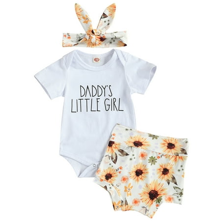 

LisenraIn Baby Girls Clothes Sets Short Sleeve Letter Romper Tops Sunflowers