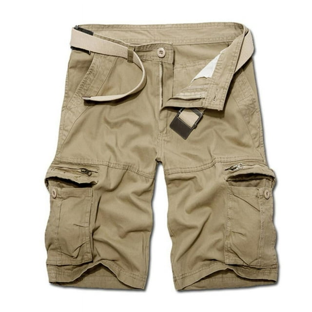 SDNall Men Casual Solid Fashion Zipper Button Pockets Cropped Cargo Shorts