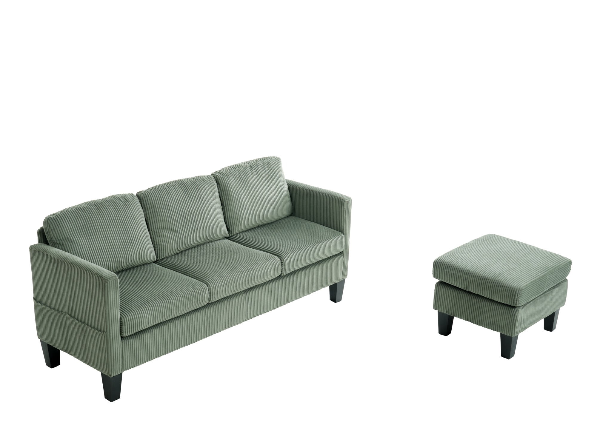 AENKYO 67" L-Shaped Corduroy Sectional Sofa with Storage Ottoman, Modern 3-Seat Couch w/ Side Pockets, Green