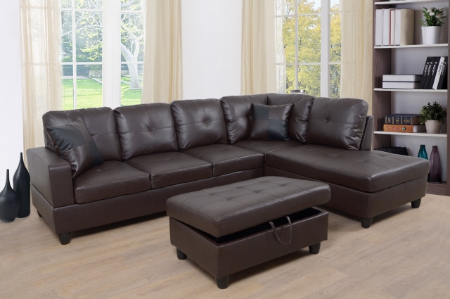 Convertible Couch with Storage Ottoman Sectional Sofa Set Modern Sofa for Living Room 5-Seat Sofa with Ottoman Brown