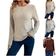thumbnail image 1 of Hauts pour Femmes Chandails en Molleton Ndbuld pour Femmes Col Rond Décontracté Manches Longues Tuniques, Beige, P, 1 of 9