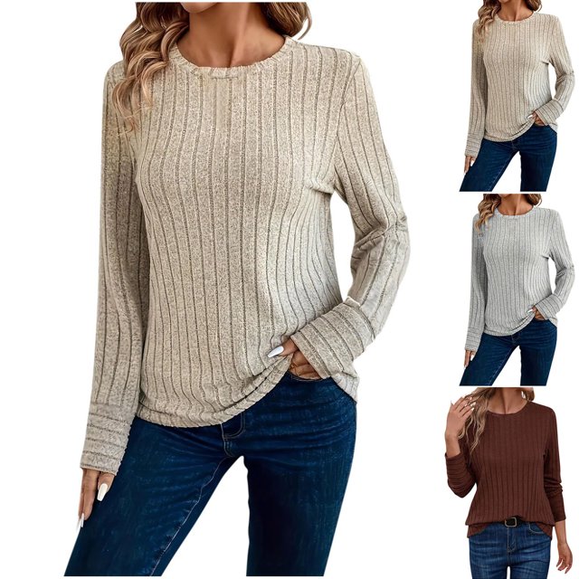 Hauts pour Femmes Chandails en Molleton Ndbuld pour Femmes Col Rond Décontracté Manches Longues Tuniques, Beige, P