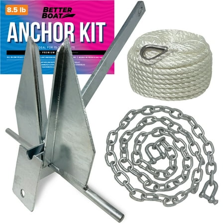 Better Boat Boat Anchor Kit Fluke Anchor with Anchor Chain and Boat Anchor Rope Set 8.5 lbs