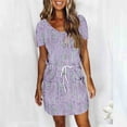 thumbnail image 5 of Mini Vestido de Verano Color Sólido Cuello en V Manga Corta Vestido de Becerro Medio, Vestido Corto de Verano, 5 of 5