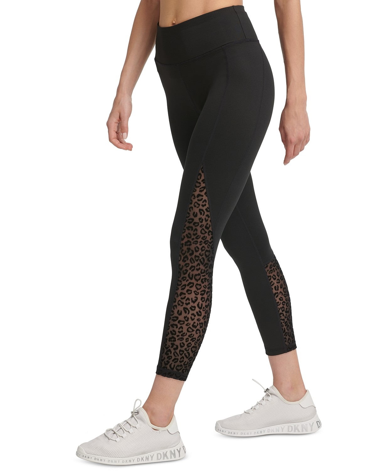 DKNY Women's Sport Tummy Control Workout Yoga Leggings, Black/White, X-Small