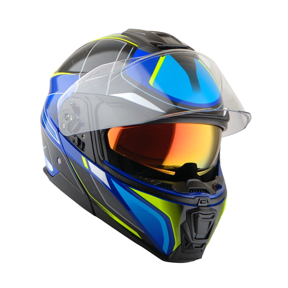 Martian Motorcycle Modular Full Face Helmet Flip up Dual Visor Sun Shield: HG362 Blue Yellow