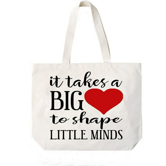 It Takes A Big Heart To Shape Little Minds Teacher Canvas Tote Book Bag Teacher Gift -COCOVICI