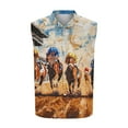 thumbnail image 3 of Mens Horse Race Print Turndown Collar Tank Top Casual Fashion Sleeveless Shirts Summer Button Cooling Clothes, 3 of 4