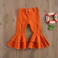 thumbnail image 3 of Coduop Toddler Baby Girls Kid Flared Denim Pants Ruffled Wide Legs Ripped Jeans 2-7 Years, 3 of 6