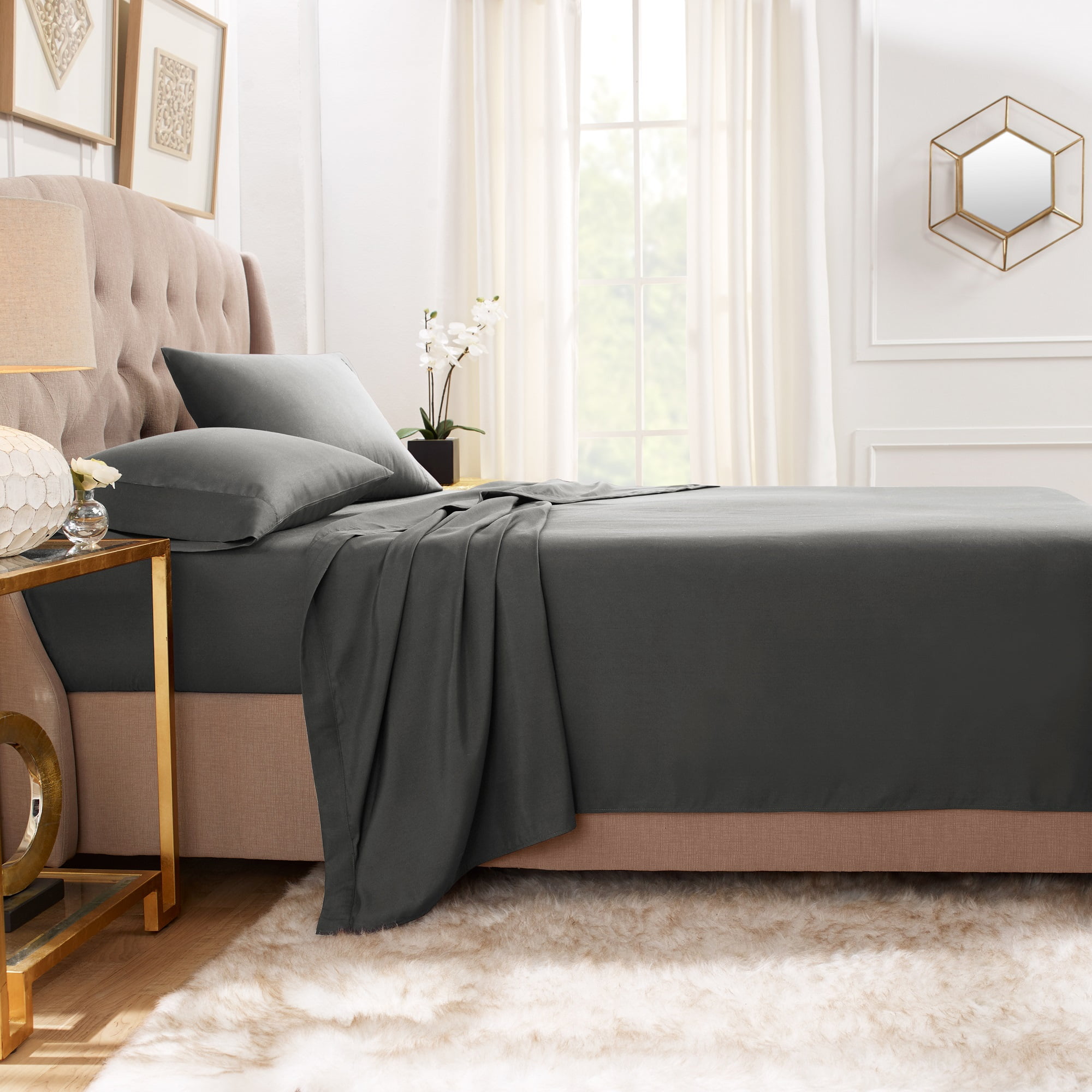 Hearth & Harbor Deep Pocket 3 Piece Solid Bed Sheet Set, 1800 Thread Count Microfiber Sheets, Twin, Gray
