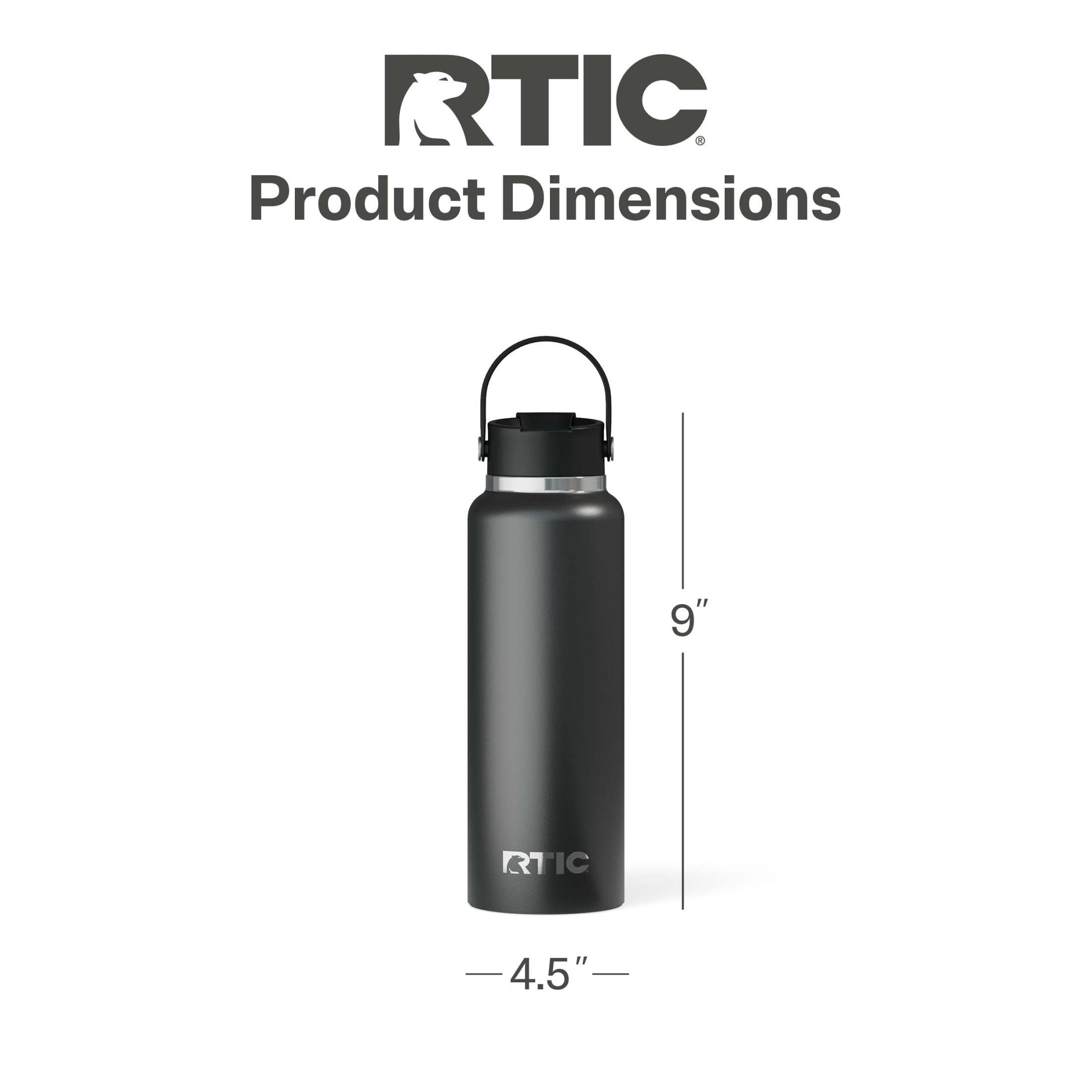 RTIC 40 oz Ceramic Lined Insulated Outback Water Bottle, Leak Resistant, Black