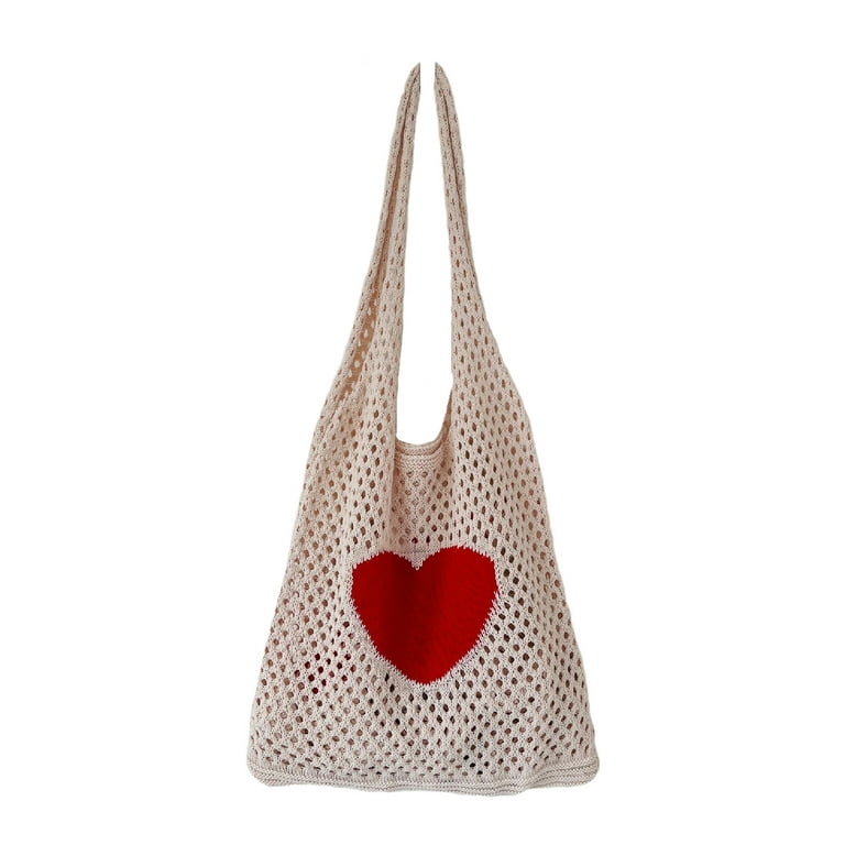 Yesbay Women Shoulder Bag Crochet Heart Pattern Large Capacity