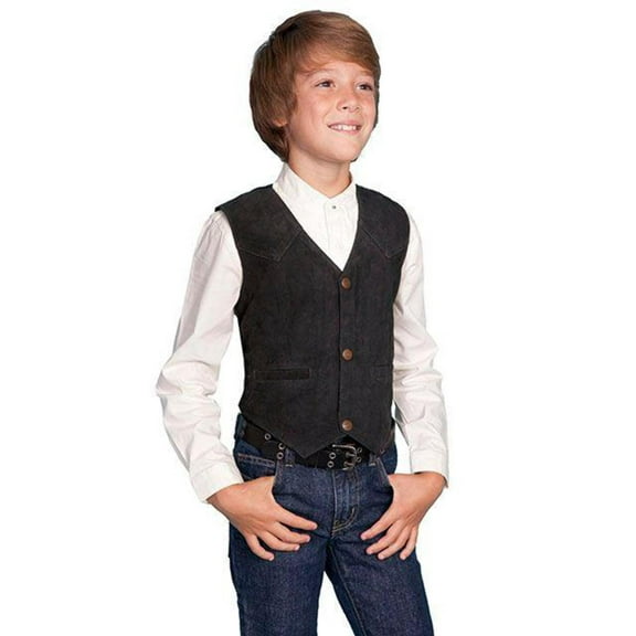 Scully Western Vest Boys Kids Boar Suede Snap Front Black 2002-19