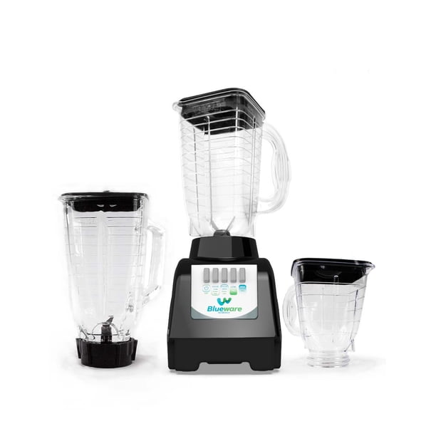 Licuadora Blueware 400W 3 Vasos 1.2L Vidrio + 1.2L y 750ml Plástico 2 Velocidades con Pulso Negro