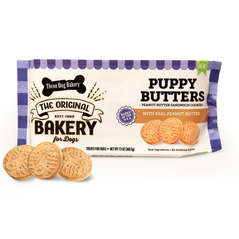 Three Dog Bakery Puppy Butters Peanut Butter Sandwich Cookies Dog Treats,  11.8 oz 