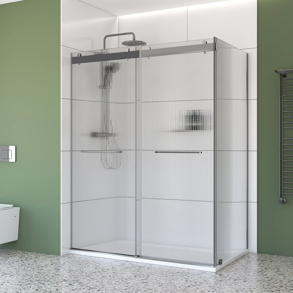 48" x 36" Chrome Corner Sliding Shower Kit – Frameless Double Bypass Doors with 6 mm Fluted Tempered Glass, Left‑Hand Installation & SMC Base