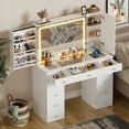thumbnail image 6 of Pakasept LED Lights Tri-Folding Mirror and 9 Light Bulbs Vanity Tables & Table & Bench Set White, 6 of 8