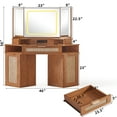 thumbnail image 2 of Modern Rattan Corner Vanity Desk, 46" Corner Makeup Vanity Desk with Smart Mirror and Lights, Oak Vanity Desk with Charging Station and 1 Drawer & Shelves for Bedroom, Tea Brown, 2 of 6