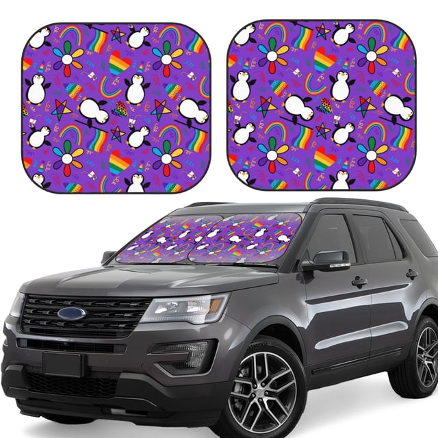 Fotbe Rainbow Lgbt Penguin Juego de 2 Piezas de Parasoles para Parabrisas | Bloqueador Solar para Auto | Accesorios Plegables para Protección Solar Interior-Large