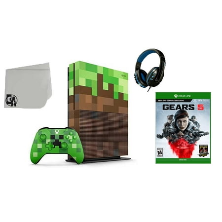 23C-00001 Xbox One S Minecraft Limited Edition 1TB Gaming Console with Gears 5 BOLT AXTION Bundle Like New
