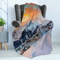 thumbnail image 4 of Winter Soft Flannel Fleece Throw Blanket, Majestic Winter Seasonal Scenery over High Mountain Peaks with Dusk Color Sky, Cozy Plush for Indoor and Outdoor Use, 50" x 60", Orange White, by Ambesonne, 4 of 5