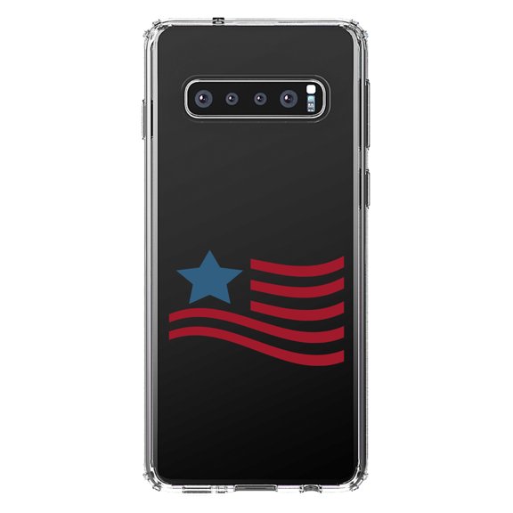 DistinctInk Clear Shockproof Hybrid Case for Samsung Galaxy S10  PLUS (6.4" Screen) - TPU Bumper Acrylic Back Tempered Glass Screen Protector - USA Waving Flag Red White & Blue