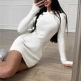 thumbnail image 2 of HJYCHN Women Elegant Warm Winter Sweater Knit Dress Long Sleeve Solid Color Fashion Mid-length Casual Outfit White XL, 2 of 8