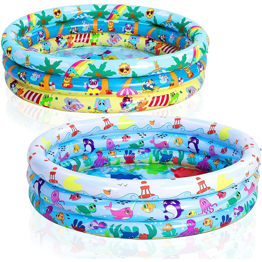 2 Pack 45'' Ocean & Beach Inflatable Kiddie Pool Set, Family Swimming