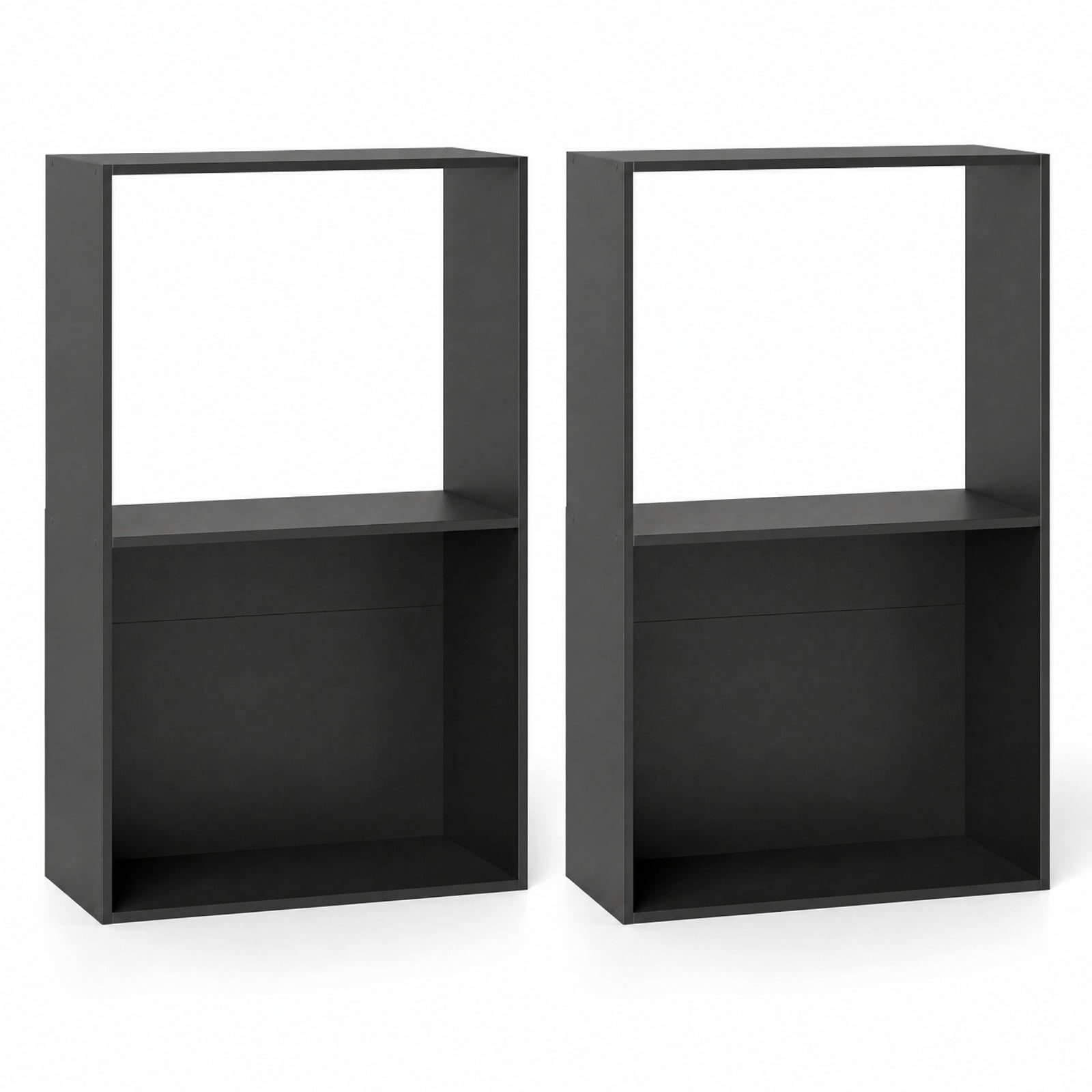 Furnibear Set of 2 3-Tier Freestanding Bookshelf with Open Storage Compartment and Display Shelf for Home Office and Study, Black
