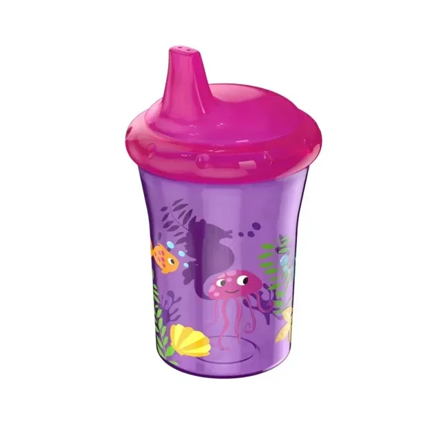 Taza resistente a derrames para bebé de 260ml, taza resistente a mordeduras para niños pequeños, sin BPA, taza de entrenamiento para recién nacido, botella con patrón aleatorio