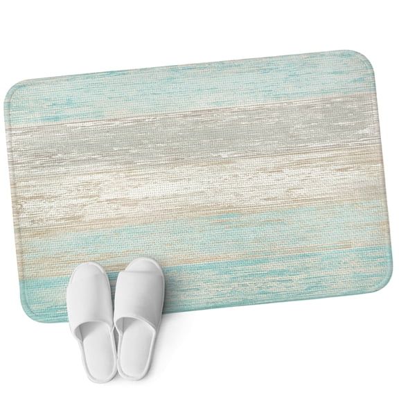 Indoor Door Mat, Teal Grey Absorbent Non Slip Washable Rug, Farmhouse Gray Barn Wooden Vintage Striped Low Profile Small Welcome Floor Mats for Entryway, Front Door, RV, 16x24 In