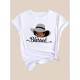 thumbnail image 3 of Blessed Letter And Portrait Graphic Short Sleeves Sports Tee, Round Neck Workout Causal T-shirt Top, Women's Activewear, 3 of 7