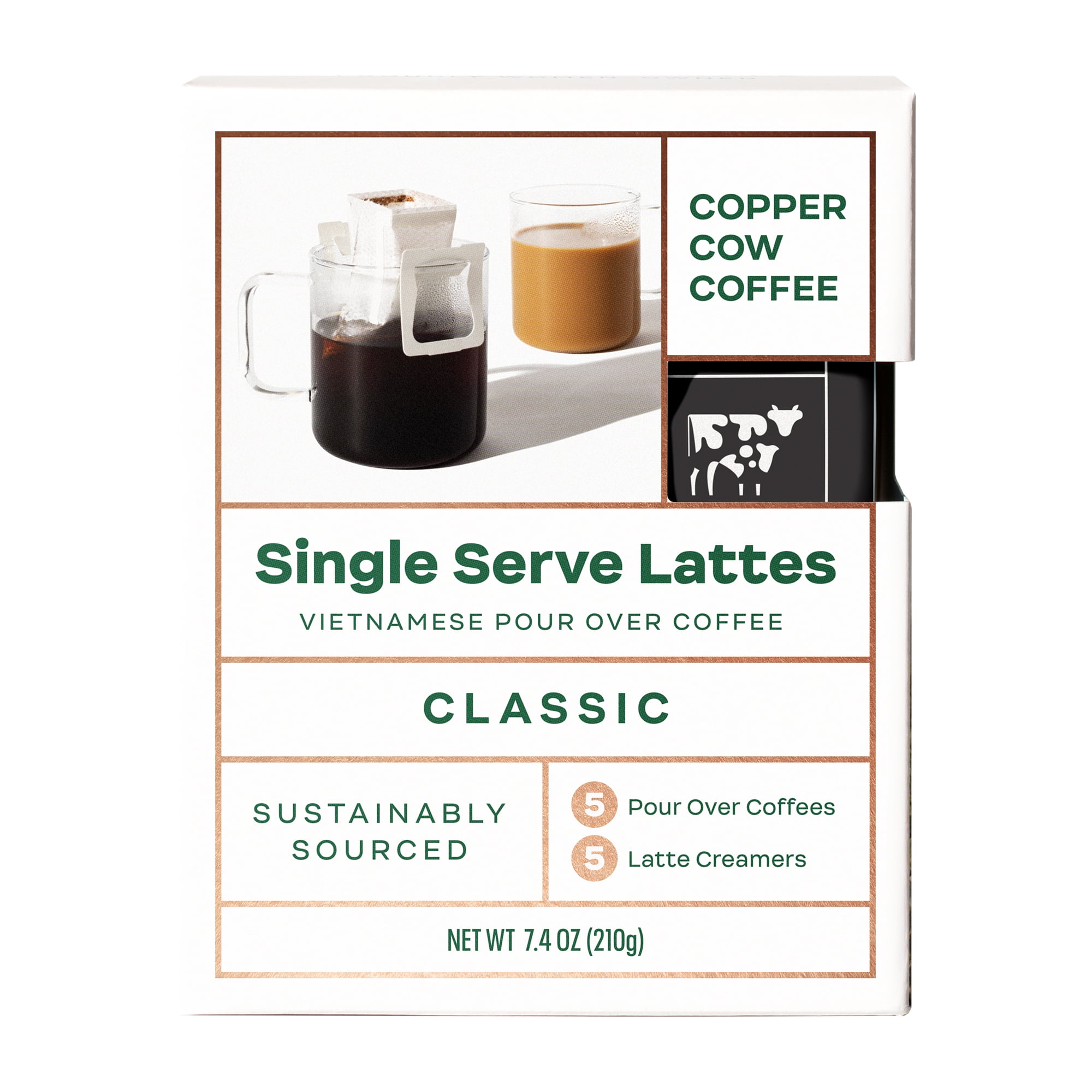 (2 pack) Copper Cow Coffee, Premium Dark Roast Vietnamese Coffee, Single-Serve Classic Lattes, 5ct