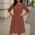 thumbnail image 5 of Cocktail Dress, Linen Cotton Casual With Pockets Elegant Short Sleeve Sundress For Beach Wedding Guest Party Plus Size Maxi Dresses Women Sweaters Dress Graduation Short (L, Brown) ZMTing, 5 of 5