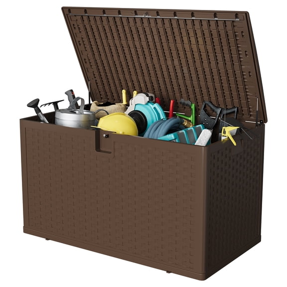Ataucjin 120 Gal Deck Box, Weather-Resistant Outdoor Storage Box, Lockable Plastic Deck Box with Lid, Lockable Storage Bin with Built-in Handle for Patio Furniture, Pool Accessories, Gardening Tool