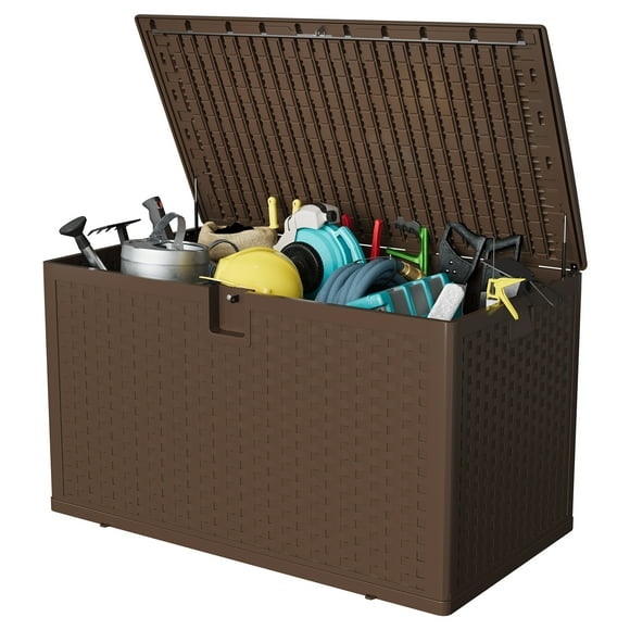 120 Gallon Large Outdoor Storage Box with Hydraulic Air Rod - Weatherproof & Lockable Resin Deck Bin for Patio Cushions, Garden Tools & Pool Supplies
