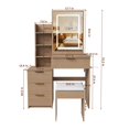 thumbnail image 2 of Teqhome Modern Lighted Mirror Power Outlet Makeup Vanity Desk Set with 4 Drawers Open Storage Shelves Stool for Bedroom Dressing Room (Walnut), 2 of 13