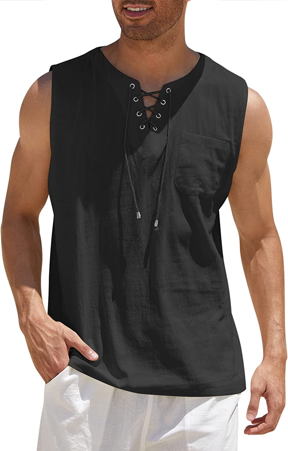 Coofandy Tank Tops Shirts for Men Wear Cotton Linen Renaissance Shirts Tops -