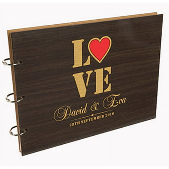 Darling Souvenir Personalized Engraved Laser Cut Wedding Guest Book Wooden Cover Sign-in Book Registry Guestbook Scrapbook-B5