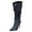 Blue, variant on Pointed Toe Stiletto Heels Women Slouchy Denim Fashion Studded Knee High Boots Sexy Winter Dress Pull on Wide Calf Long Boots
